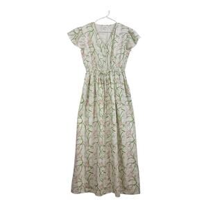 Beau & Ro Floral Window Pane Maxi Dress Medium Full Button 100% Cotton Bloomcore